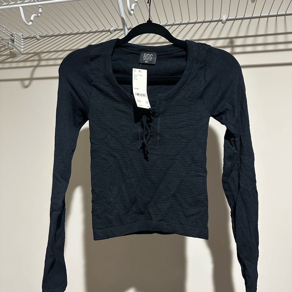 New With Tags BDG Urban Outfitters Black Lace-Up Long Sleeve Top